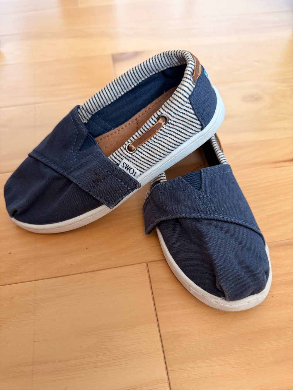 Toms Kids Navy Canvas Slip-On Sneakers with Striped Trim